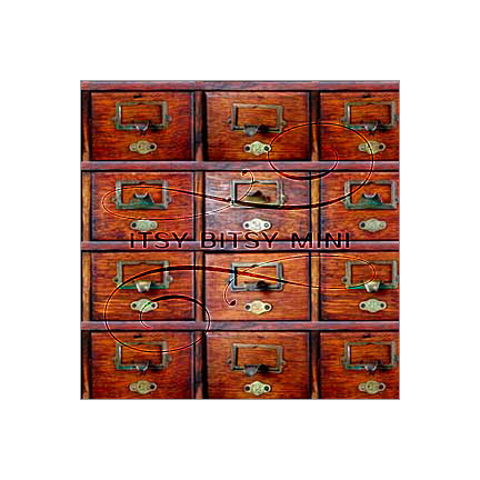 Library Catalog Cabinet Drawers - Dollhouse Wallpaper