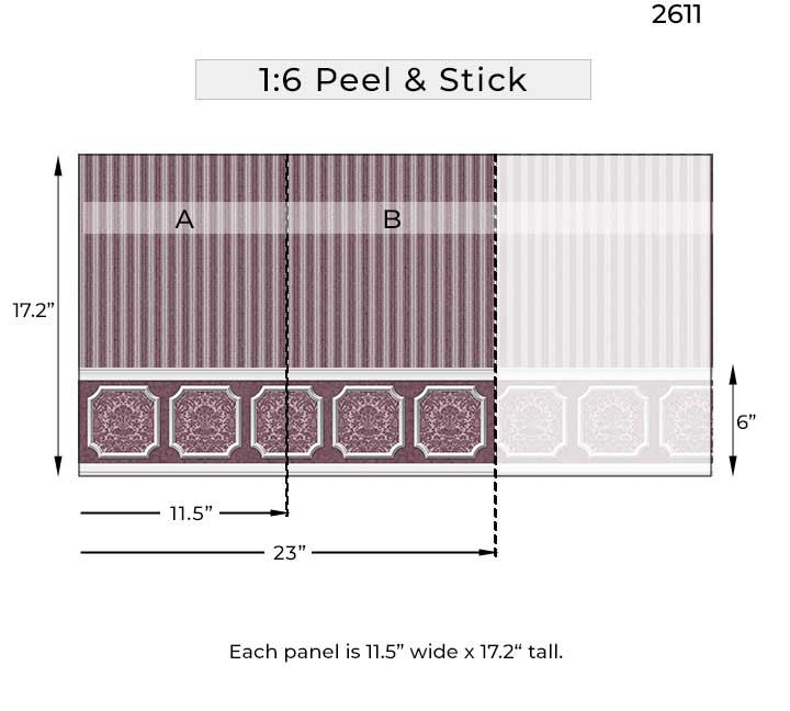 sixth scale purple wainscot dollhouse wallpaper dimensions#scale_1:6
