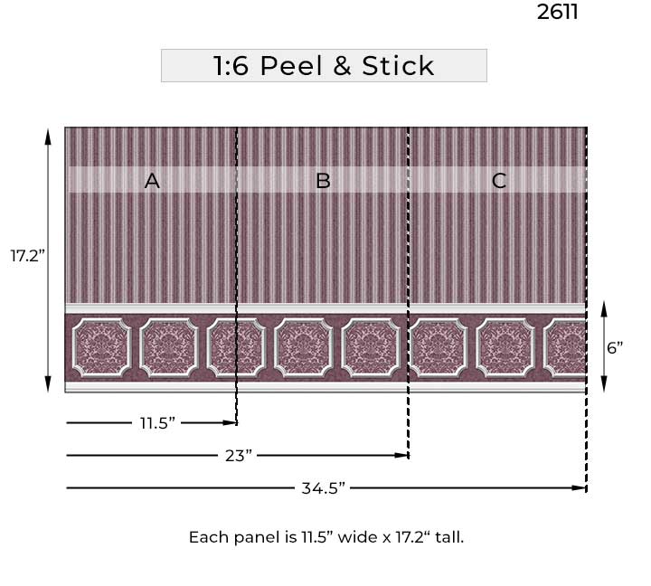 sixth scale purple wainscot dollhouse wallpaper dimensions#scale_1:6