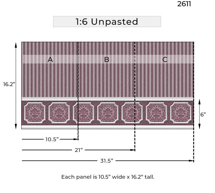 sixth scale purple wainscot dollhouse wallpaper dimensions#scale_1:6