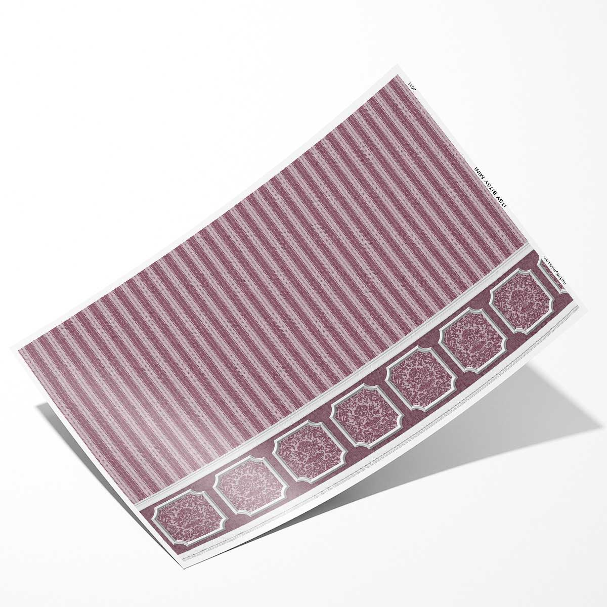 purple chair rail wainscot dollhouse wallpaper full sheet#scale_1:12