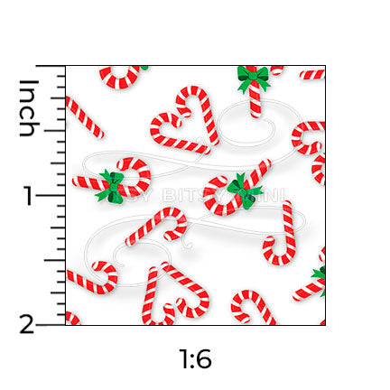 white candy cane hearts miniature dollhouse wallpaper shown with a ruler in 1:6 scale #color_white