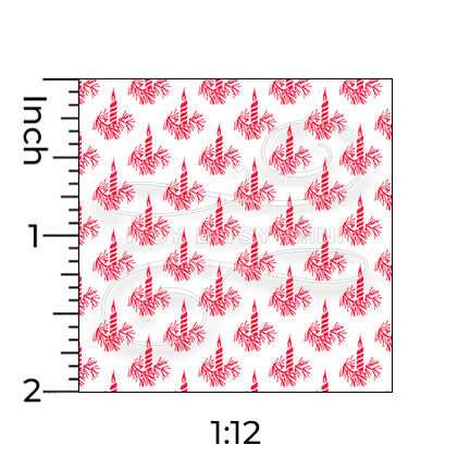 red christmas candles miniature dollhouse wallpaper shown with a ruler in 1:12 scale