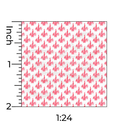 red christmas candles miniature dollhouse wallpaper shown with a ruler in 1:24 scale