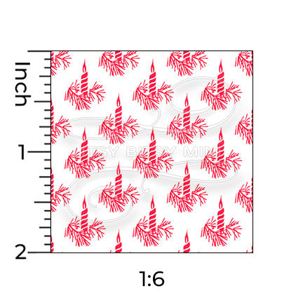 red christmas candles miniature dollhouse wallpaper shown with a ruler in 1:6 scale