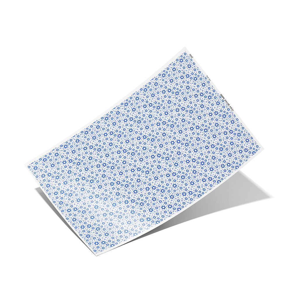 blue jewish star of david chanukah peel-and-stick miniature dollhouse wallpaper in 1:12 scale full sheet