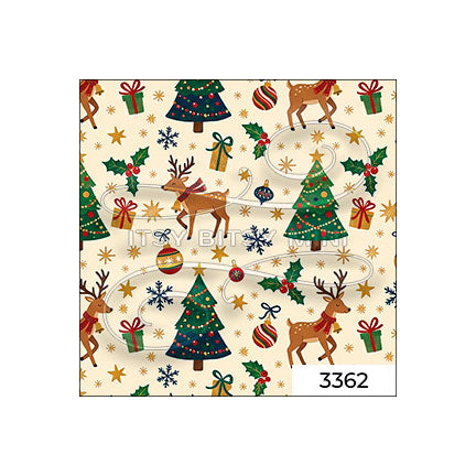 beige Christmas reindeer and trees peel-and-stick miniature dollhouse wallpaper SKU 3362