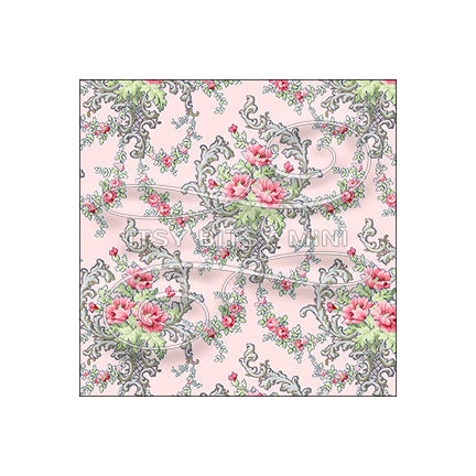 Pink Brenda floral peel-and-stick miniature dollhouse wallpaper in 1:12 scale