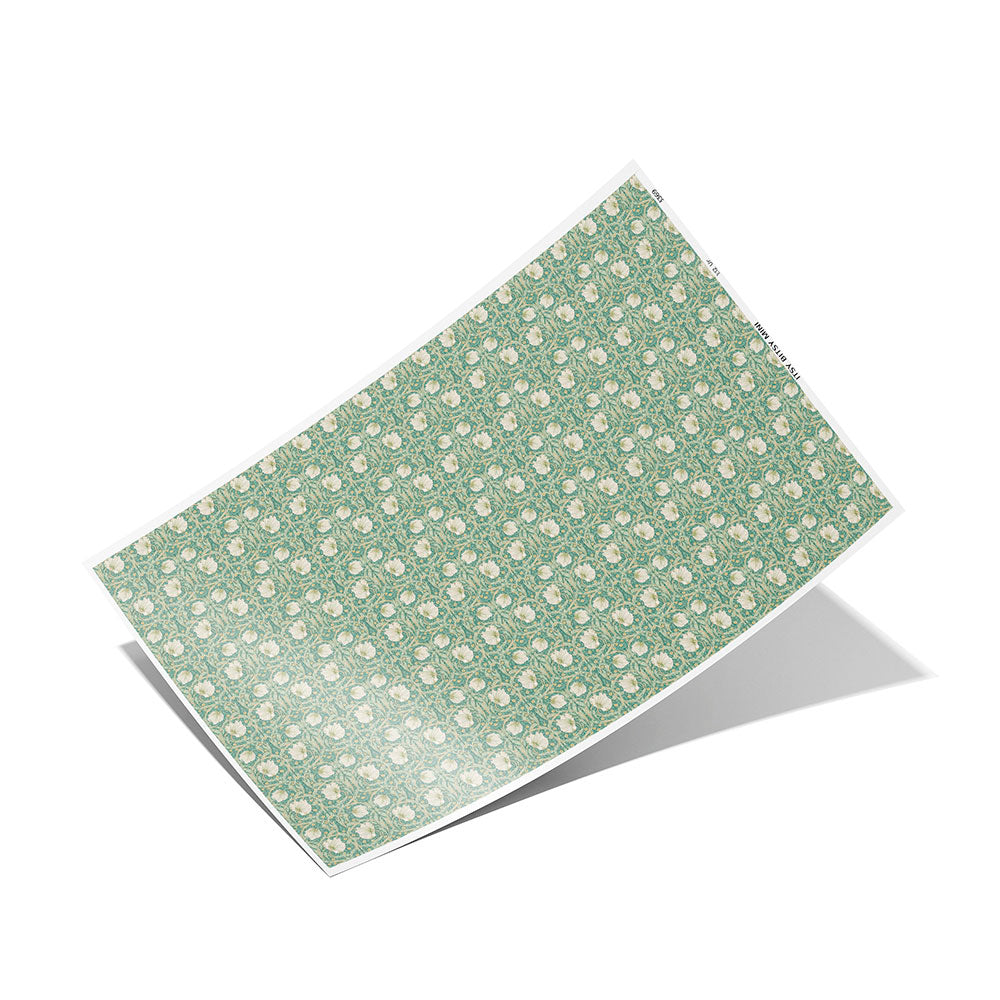 green William Morris Tulip peel-and-stick miniature dollhouse wallpaper in 1:12 scale full sheet #color_cadetblue