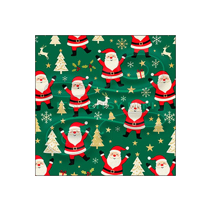 green dancing Santa Claus peel-and-stick miniature dollhouse wallpaper in 1:12 scale #color_green