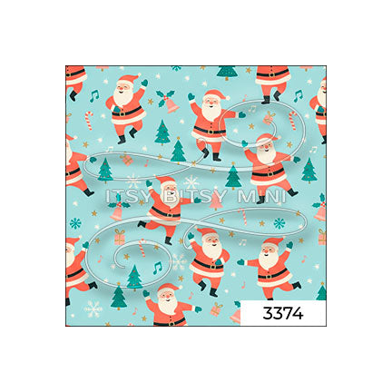light blue dancing Santa Claus peel-and-stick miniature dollhouse wallpaper in 1:12 scale SKU 3374 #color_aqua