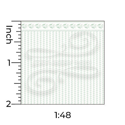 light green leaf stripe with border miniature dollhouse wallpaper shown with a ruler in 1:48 scale #color_green