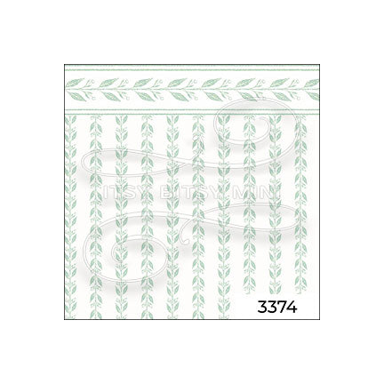 green leaf stripe with border miniature dollhouse wallpaper sample #color_green