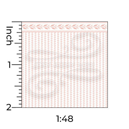 pink leaf stripe with border miniature dollhouse wallpaper shown with a ruler in 1:48 scale #color_pink