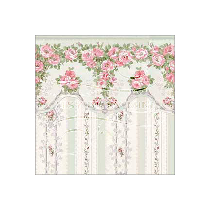 Blooming Rose with Border - Dollhouse Wallpaper