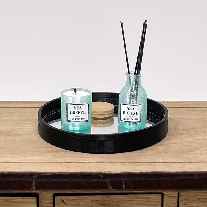 Round Mirrored Tray - Dollhouse Miniature