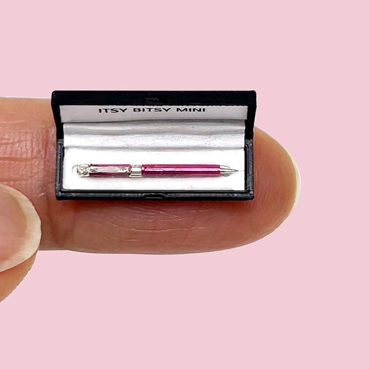 pink dollhouse miniature pen in black gift box