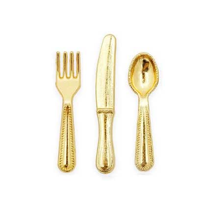Modern Gold Flatware Spoon Fork Knife 4 Place Settings - Dollhouse Miniature - 1:12 Scale