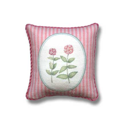 Pink Verbena Floral Stripe Dollhouse Pillow