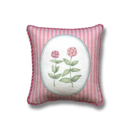 Puppenhauskissen mit Verbena-Blumenstreifen, Rosa