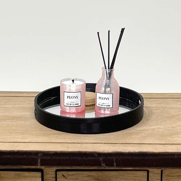 Round Mirrored Tray - Dollhouse Miniature