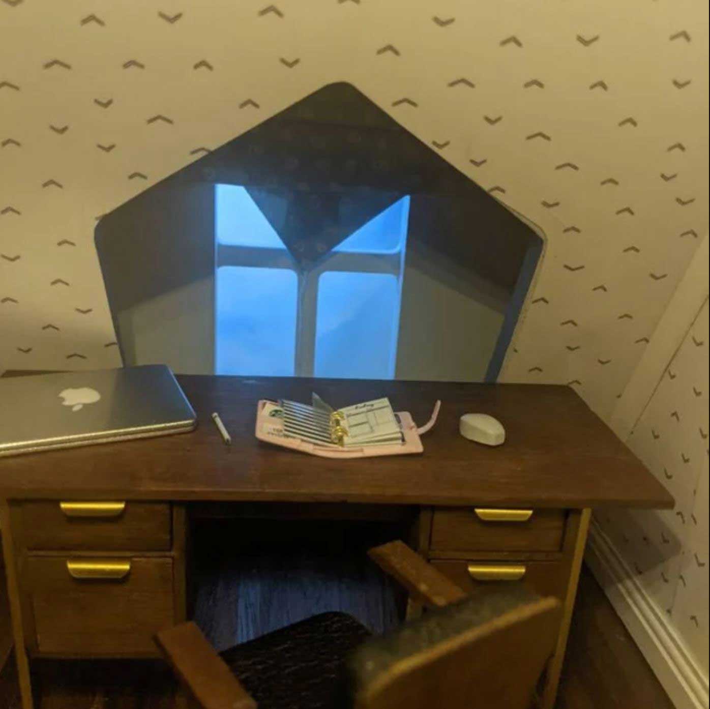 dollhouse miniature planner on desk