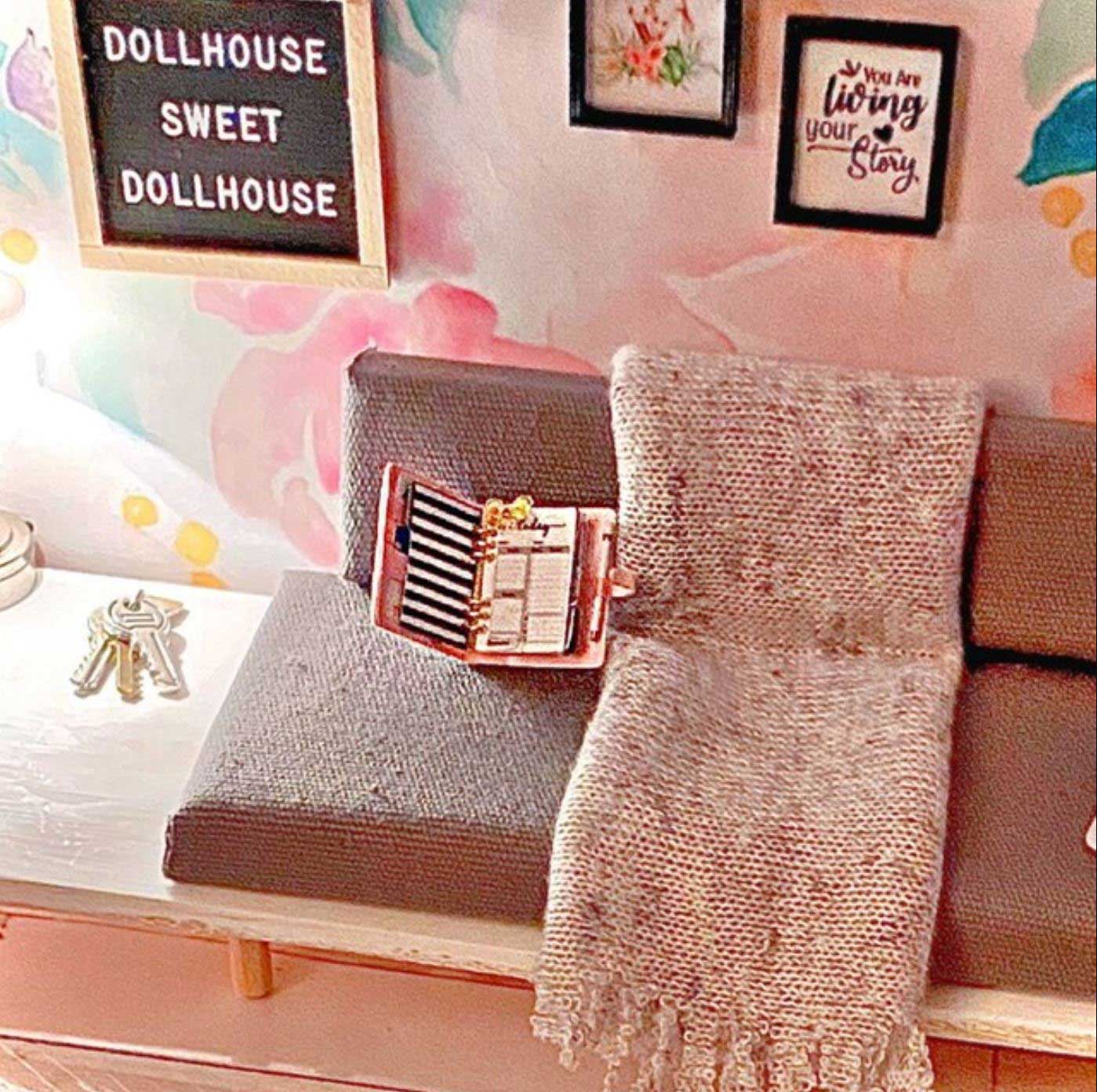 dollhouse miniature planner in dollhouse setting