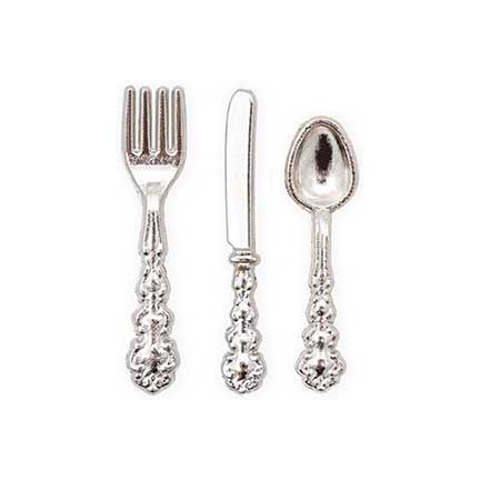 1 Inch Scale Silver Flatware Dollhouse Miniature Set - 12 pieces