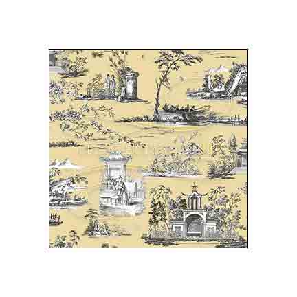 Oriental Toile Yellow Gold - Rose Hill - Dollhouse Wallpaper