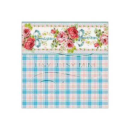 blue plaid with rose ribbon floral border dollhouse wallpaper #color_turquoise