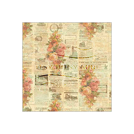 vintage floral on newsprint dollhouse wallpaper