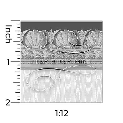 moire stripe dollhouse wallpaper with shell border and one inch scale ruler