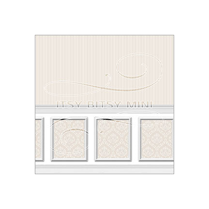 light beige wide wainscot panel chair rail dollhouse wallpaper #color_wheat