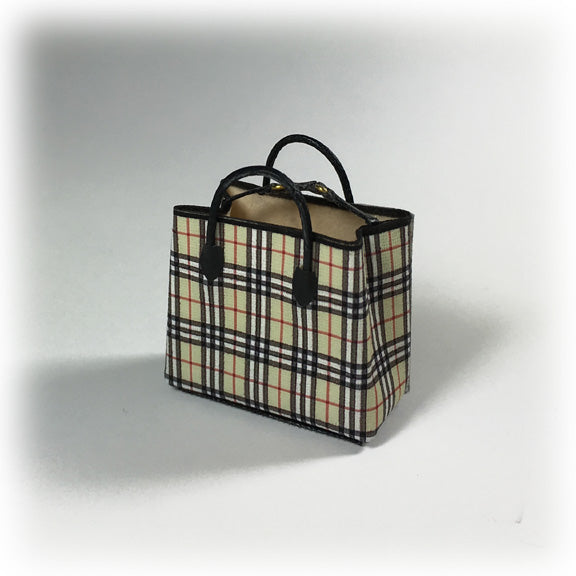 Schwarz-gelb karierte Handtasche mit Geldbörse - Puppenhausminiatur