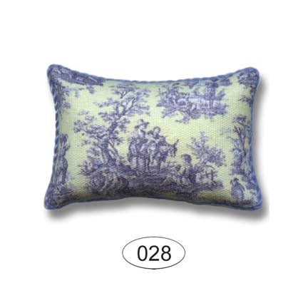 Blue Farm Toile with Yellow Background Rectangle Dollhouse Miniature Pillow