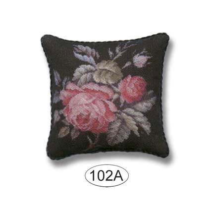 Rose Floral on Black Background - Dollhouse Miniature Pillows