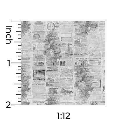 vintage floral on newsprint dollhouse wallpaper ruler