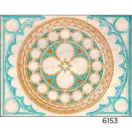 Turquoise and gold circle pattern dollhouse ceiling mural by Itsy Bitsy Mini WAL6153