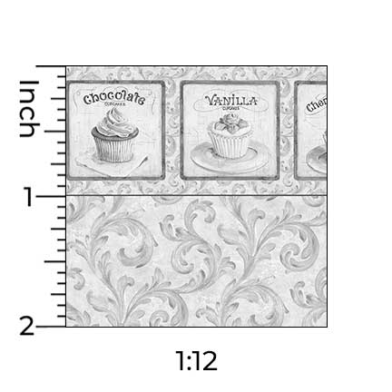 Cupcake Scroll with Border Dollhouse Wallpaper