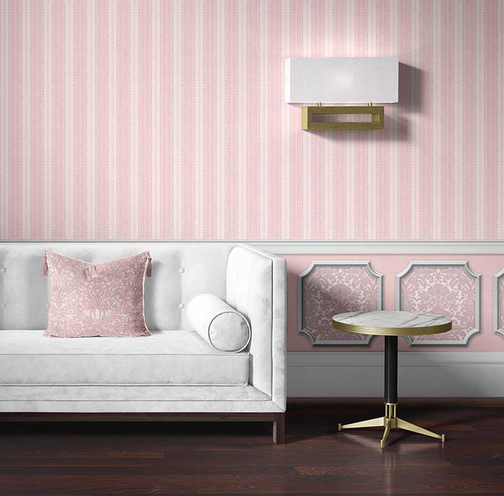 Annabelle Wainscot Pink - Dollhouse Wallpaper - Companion