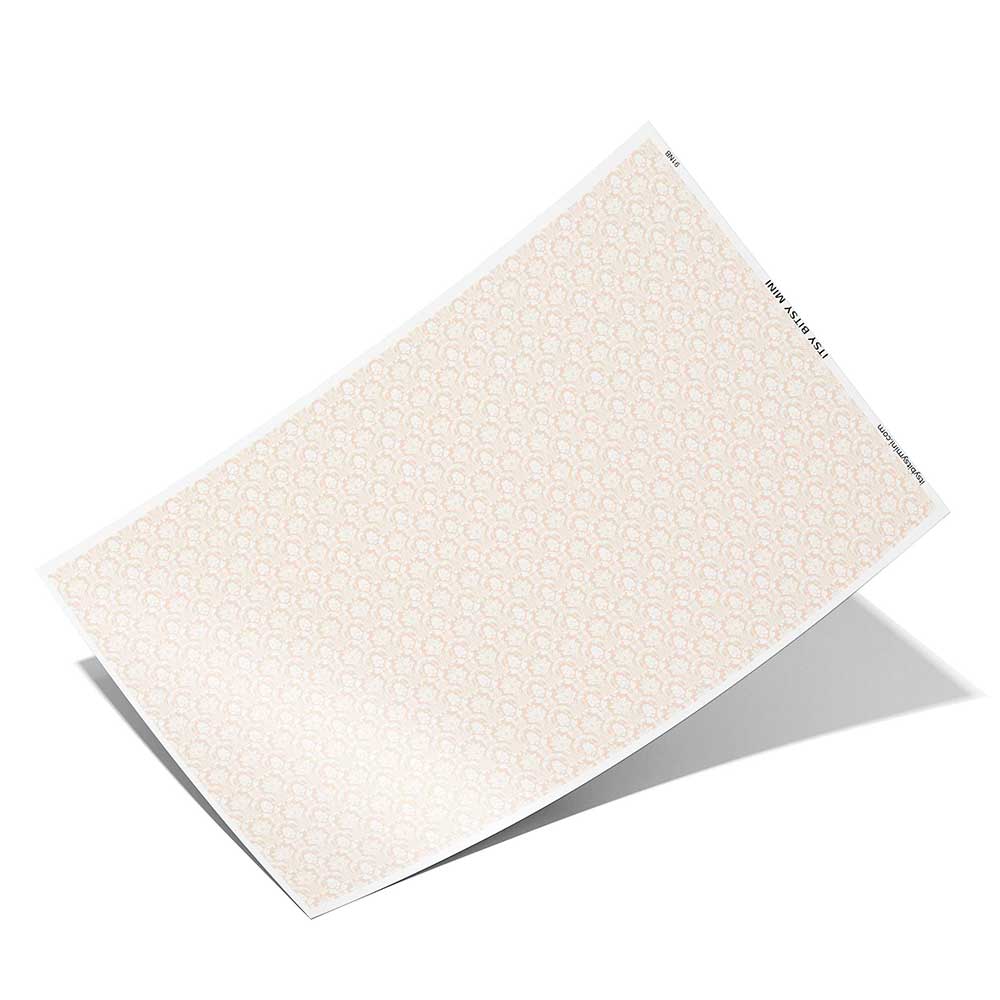 beige damask peel-and-stick miniature dollhouse wallpaper 1:12 scale full sheet #color_beige