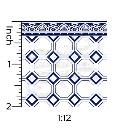 one inch scale navy blue octagon tile with border dollhouse wallpaper#color_navy