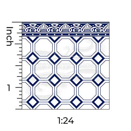 half inch scale navy blue octagon tile with border dollhouse wallpaper#color_navy