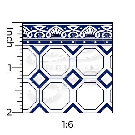 sixth scale navy blue octagon tile with border dollhouse wallpaper#color_navy