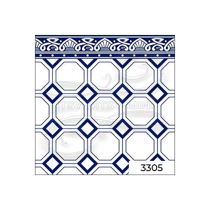 navy blue octagon tile with border dollhouse wallpaper#color_navy