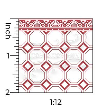 one inch scale red octagon tile with border dollhouse wallpaper#color_red