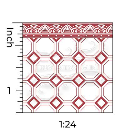 half inch scale red octagon tile with border dollhouse wallpaper#color_red