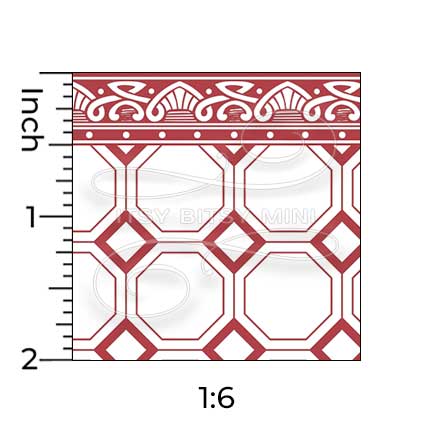 fashion doll scale red octagon tile with border dollhouse wallpaper#color_red