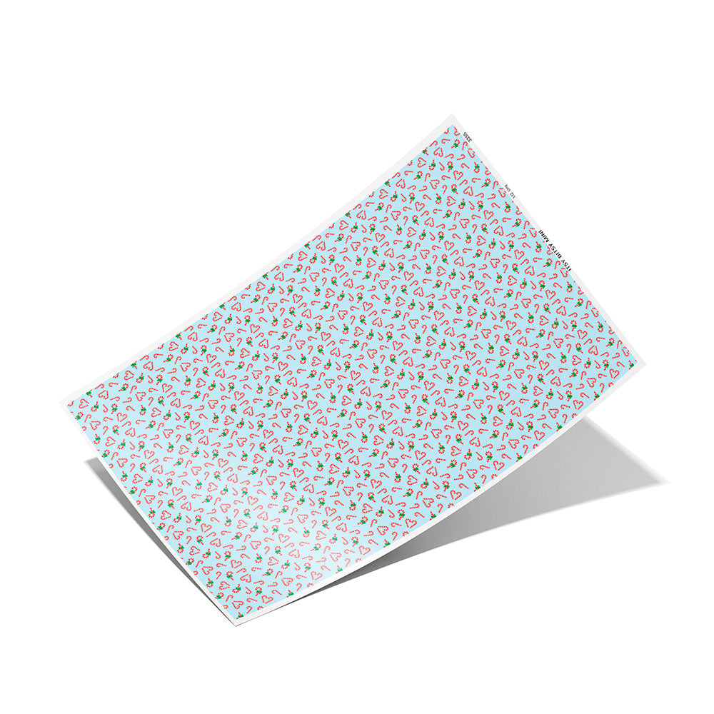 blue christmas candy cane hearts  peel-and-stick miniature dollhouse wallpaper in 1:12 scale full sheet #color_aqua