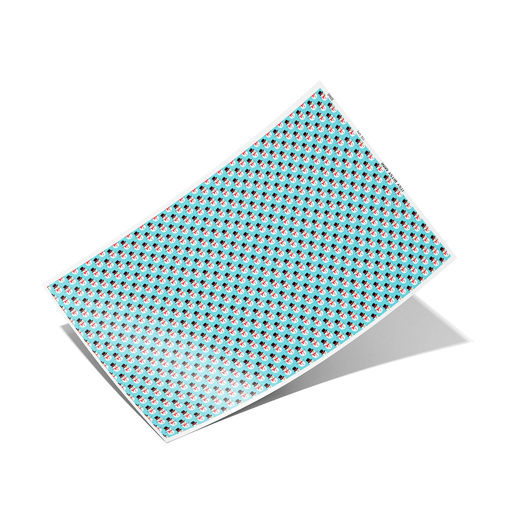 rectangular sheet of wallpaper with snowmen tiled with a aqua background #color_aqua